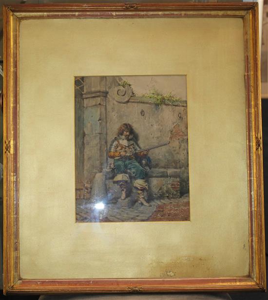 Cesare Augusto Detti (1847-1914) Soldier with a matchlock rifle, 11.5 x 9in.